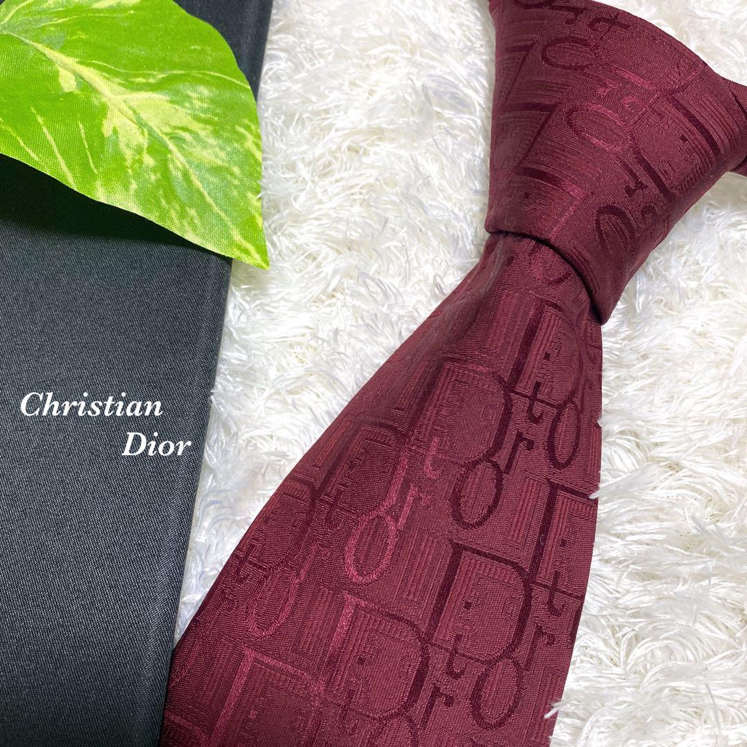 Dior トロッター　ネクタイ　美品　総柄　一点物　ビジネス　ワインレッド