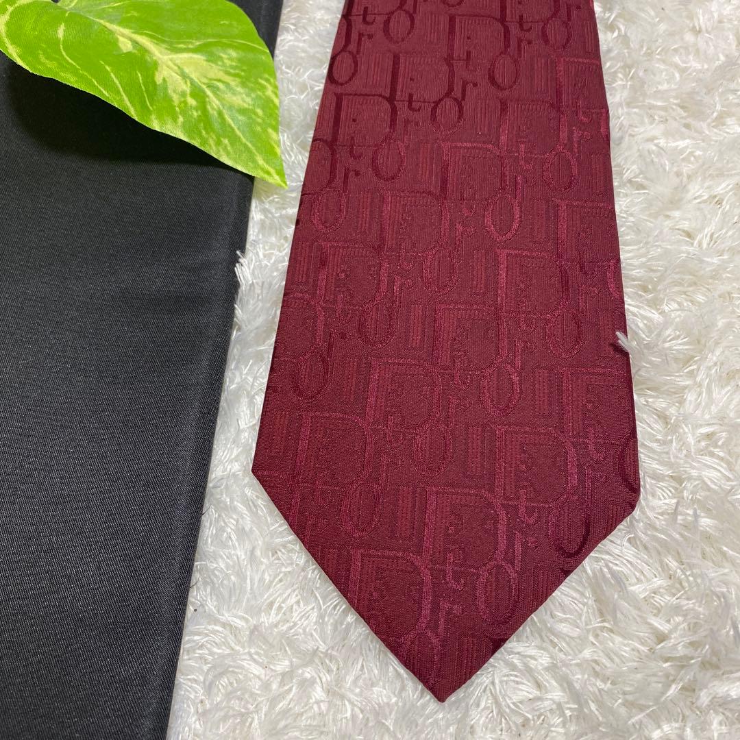 Dior トロッター　ネクタイ　美品　総柄　一点物　ビジネス　ワインレッド