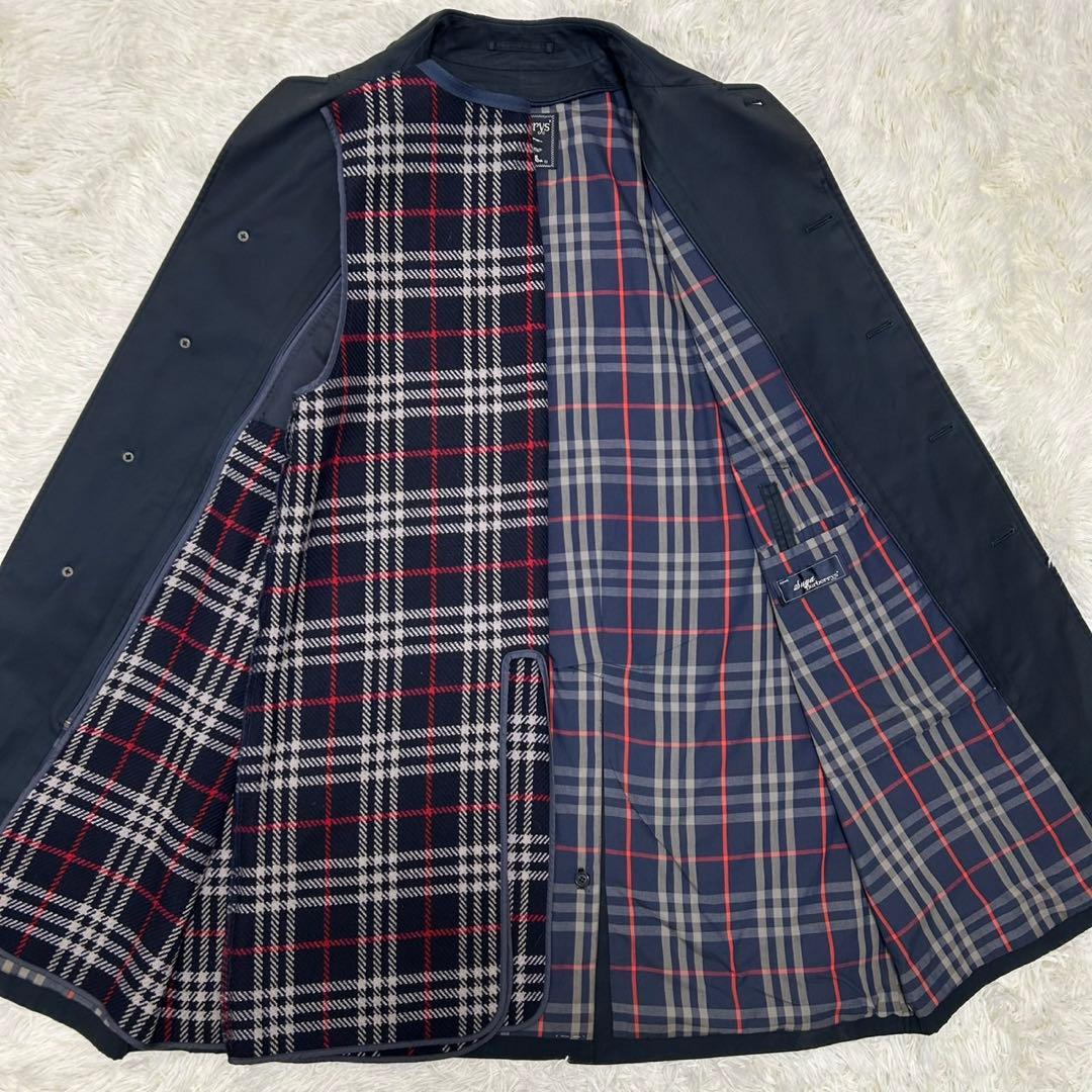 【美品/L】バーバリーロンドン ステンカラーコート アウター ライナー付 紺色