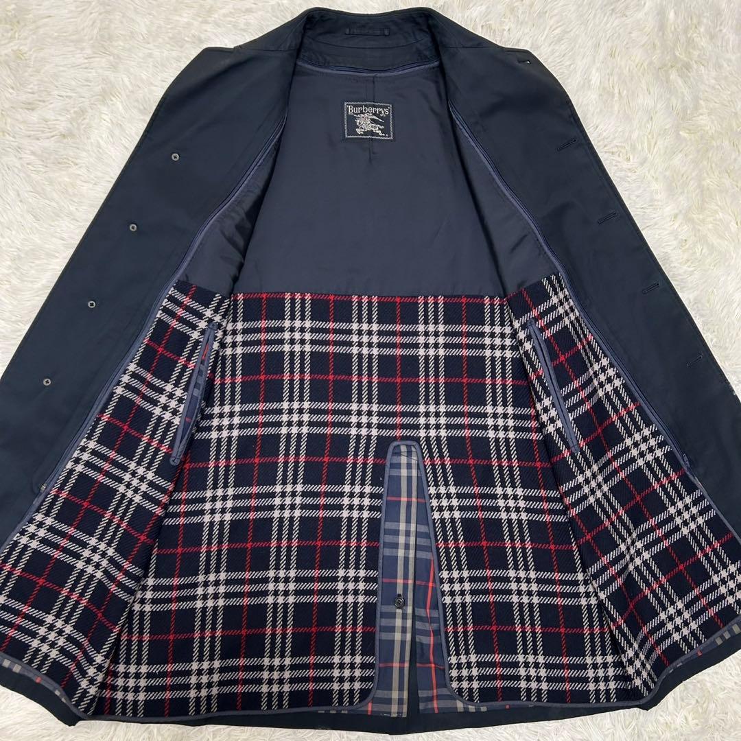 【美品/L】バーバリーロンドン ステンカラーコート アウター ライナー付 紺色