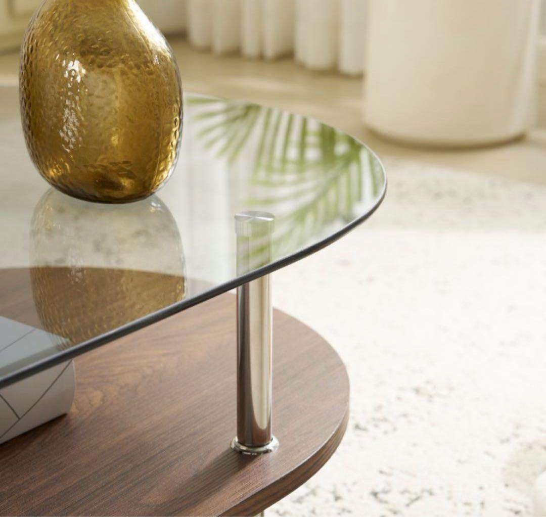 【新品未使用】オーバル型 ガラス センターテーブル ガラステーブル