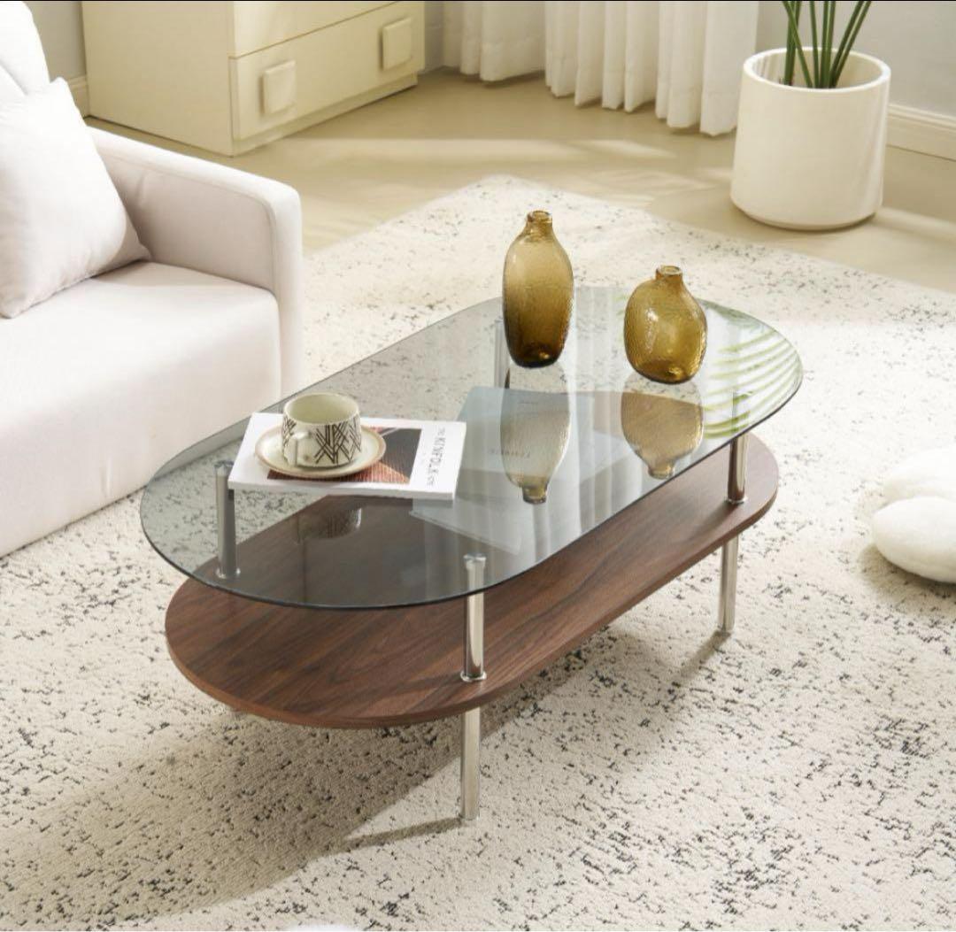 【新品未使用】オーバル型 ガラス センターテーブル ガラステーブル