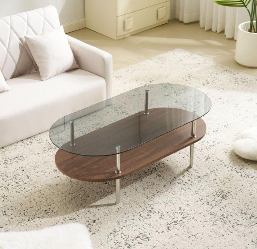 【新品未使用】オーバル型 ガラス センターテーブル ガラステーブル