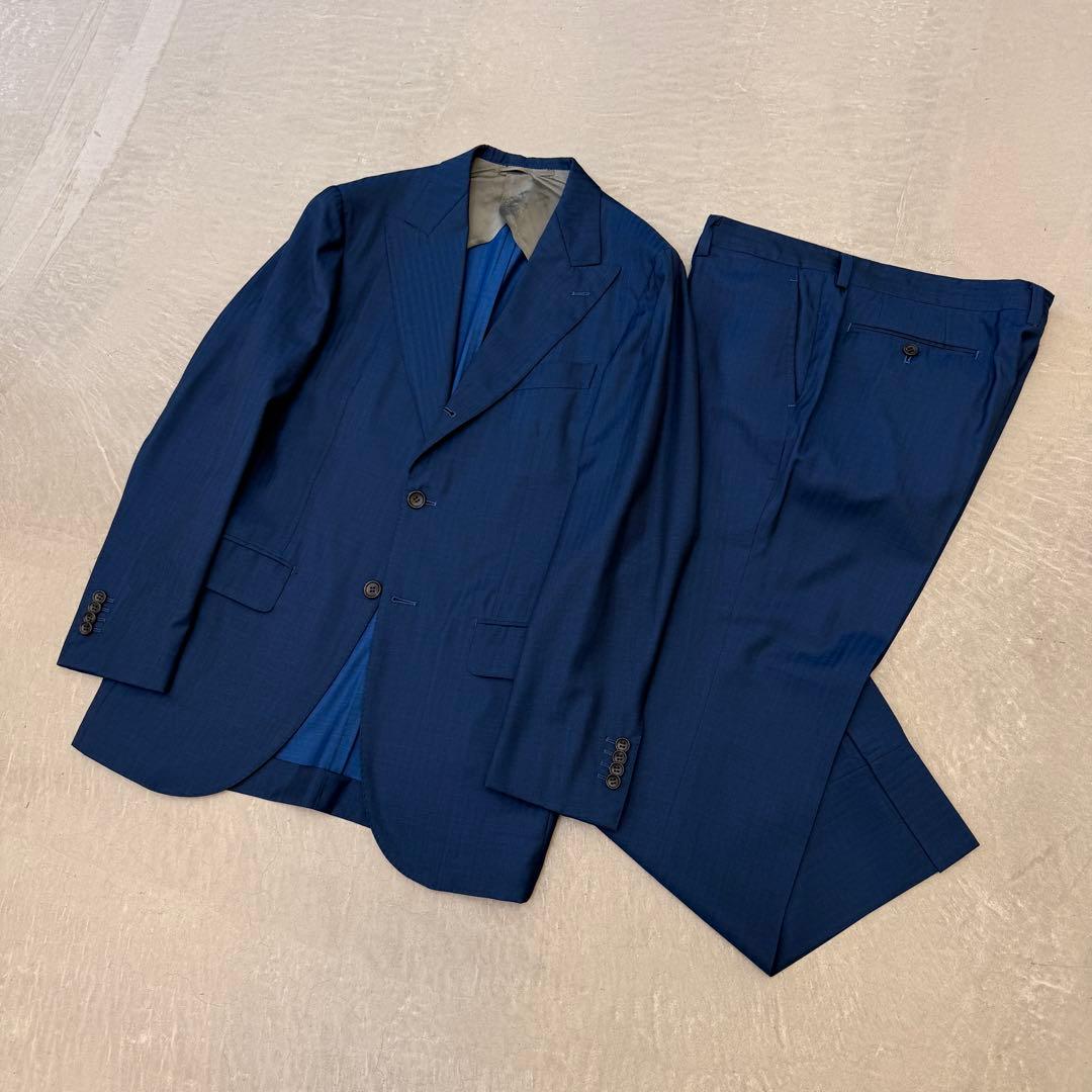 サ*ラ様 【美品】 ストラスブルゴ スーツ ウール ネイビー ヘリンボーン 48