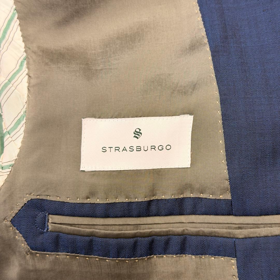 サ*ラ様 【美品】 ストラスブルゴ スーツ ウール ネイビー ヘリンボーン 48