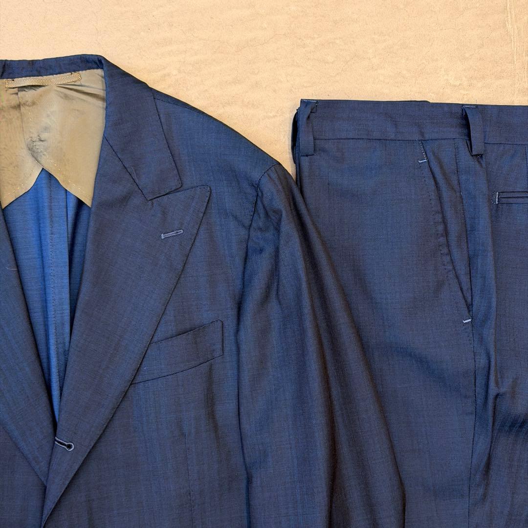 サ*ラ様 【美品】 ストラスブルゴ スーツ ウール ネイビー ヘリンボーン 48