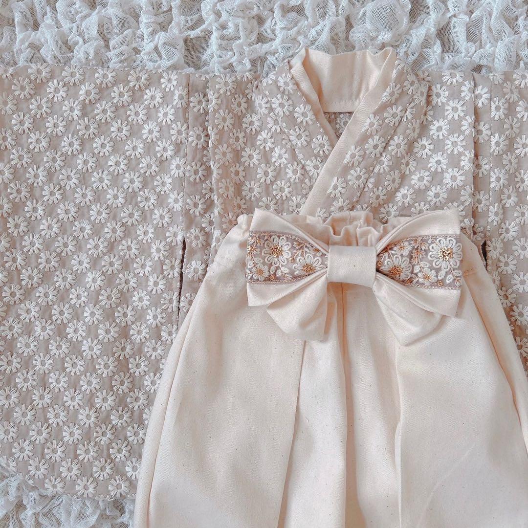 《60-100ワンサイズ》ベビー袴　ベビー着物　お食い初め　初節句　ひな祭り❁⃘*