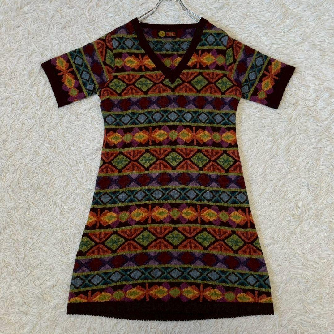 アルパカ専門店　T'IKA ニット　ワンピース　総柄 ペルー製