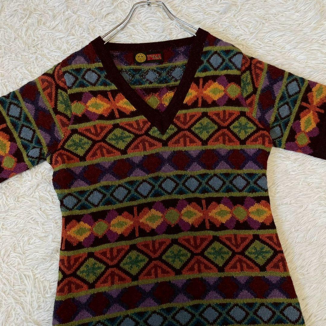 アルパカ専門店　T'IKA ニット　ワンピース　総柄 ペルー製