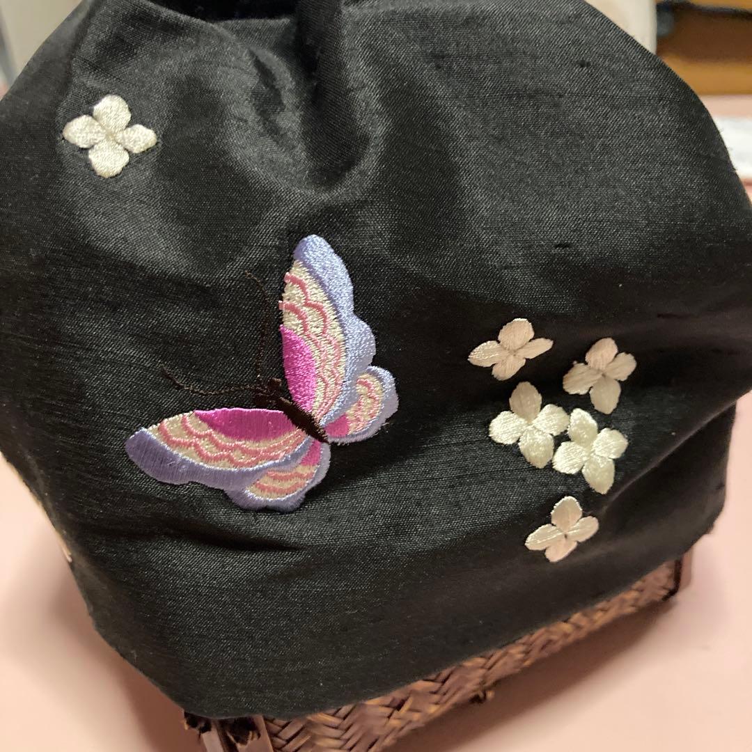 KEITA MARUYAMA 和装用バッグ 黒 蝶と花の刺繍