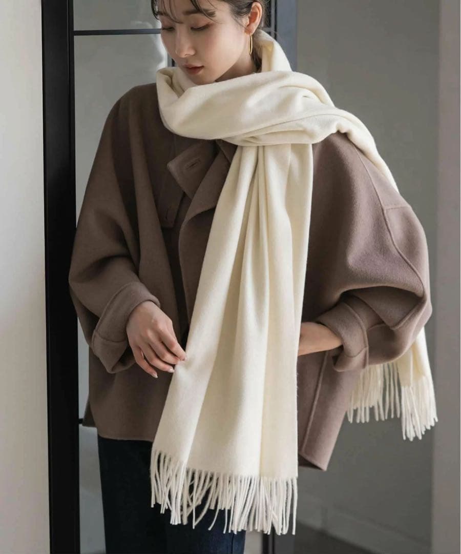 【25AW新作】NOBLEノーブル オリジナルカシミヤストール　完売　ホワイト