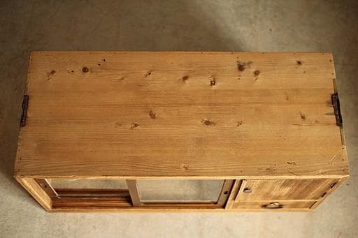 古い木製のガラス戸棚×ミラー付き戸棚×木製小引き出し　古家具　古民家　時代家具