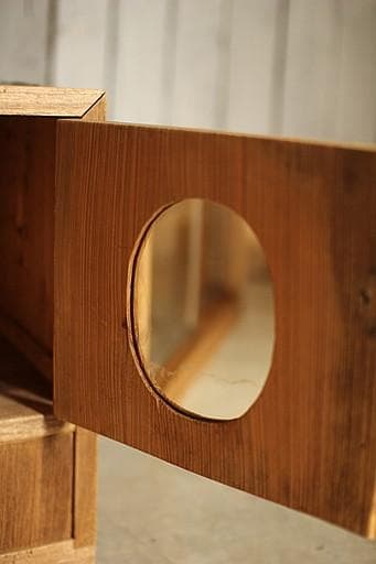 古い木製のガラス戸棚×ミラー付き戸棚×木製小引き出し　古家具　古民家　時代家具