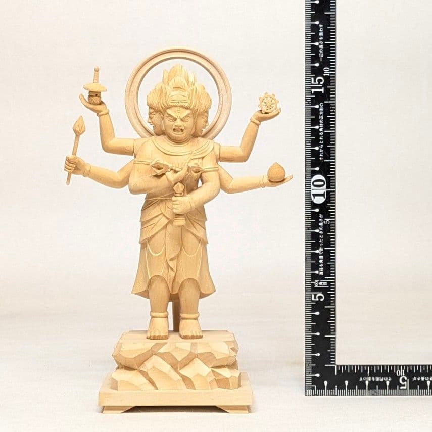 【セール・新品】三宝荒神　柘植　総高さ約17㎝　竈　三面六臂　台所の神