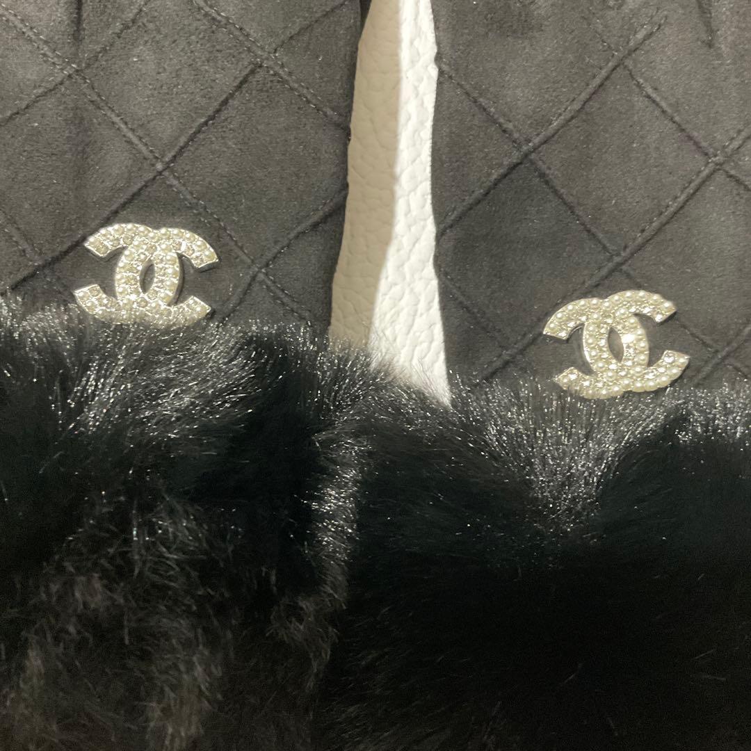 CHANEL ブラック手袋 ファー付き