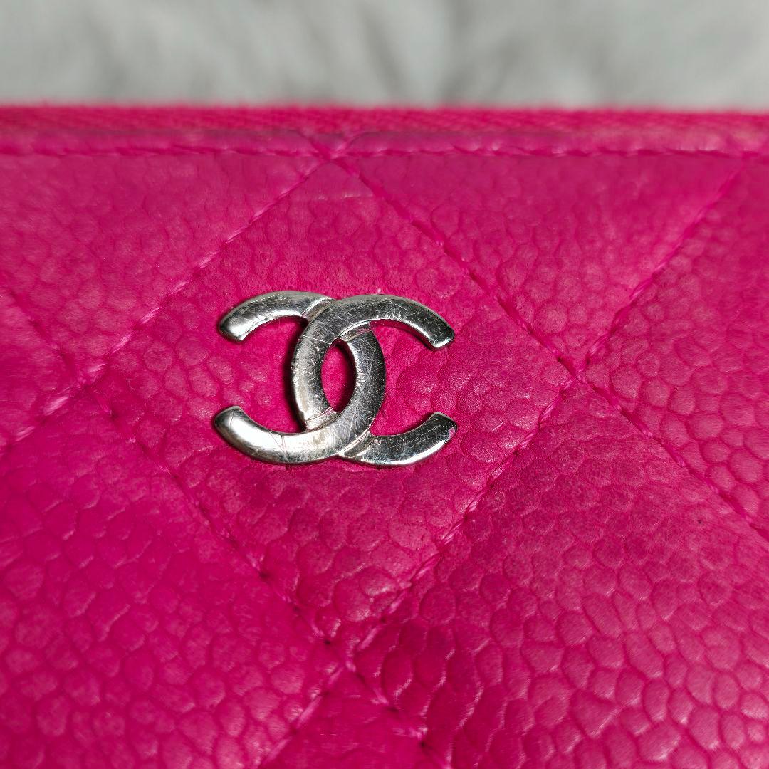 ​【格安・正規品】シャネル 長財布 マトラッセ キャビアスキン ピンク 17番台