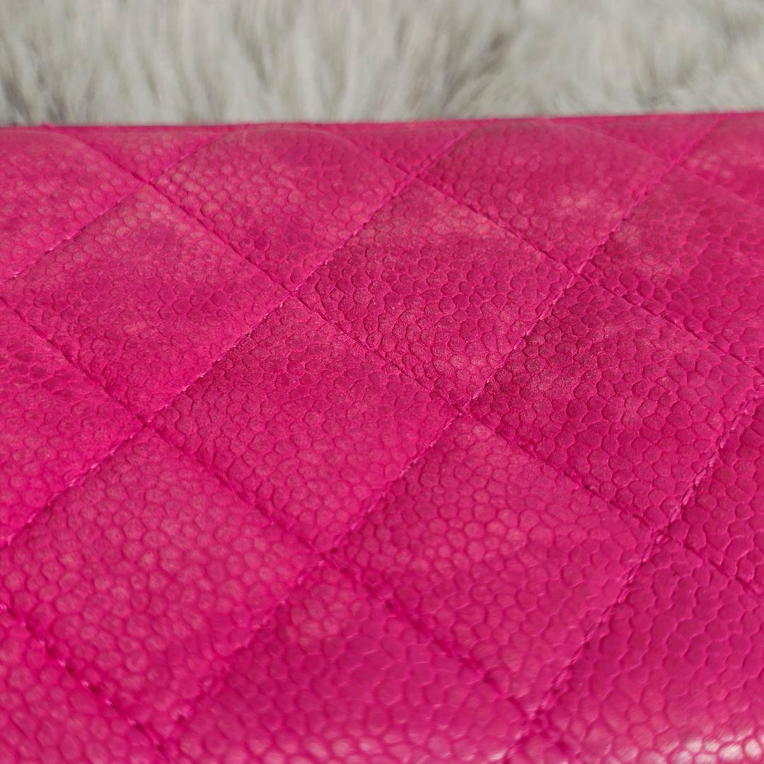 ​【格安・正規品】シャネル 長財布 マトラッセ キャビアスキン ピンク 17番台