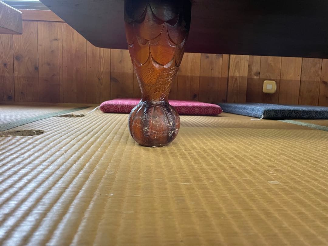 干支 彫刻 木彫 テーブル アンティーク ガラス天板