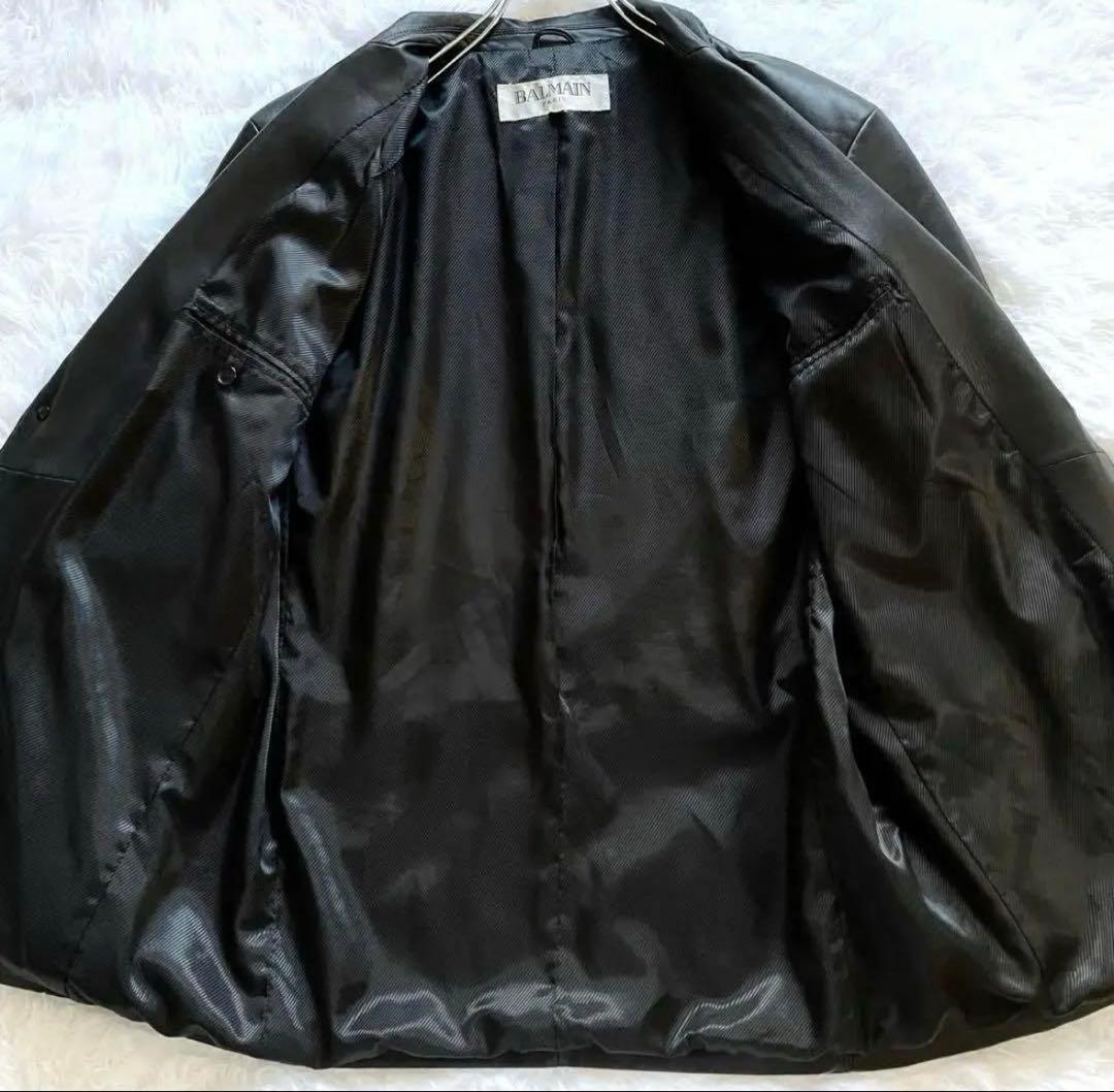 美品 バルマン テーラードジャケット ラムレザー 羊革 ブラック　リアルレザー