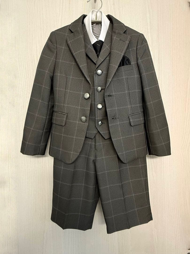 超美品 ワンダーファクトリー 120 フォーマルスーツ 6点 卒園 入学 グレー