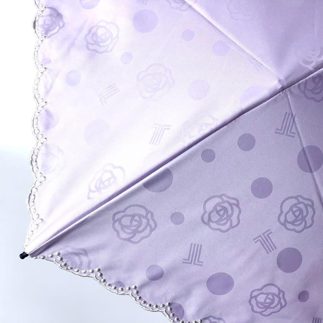 【新品】ランバンコレクション✨フラワー ローズ柄 折りたたみ日傘 パープル