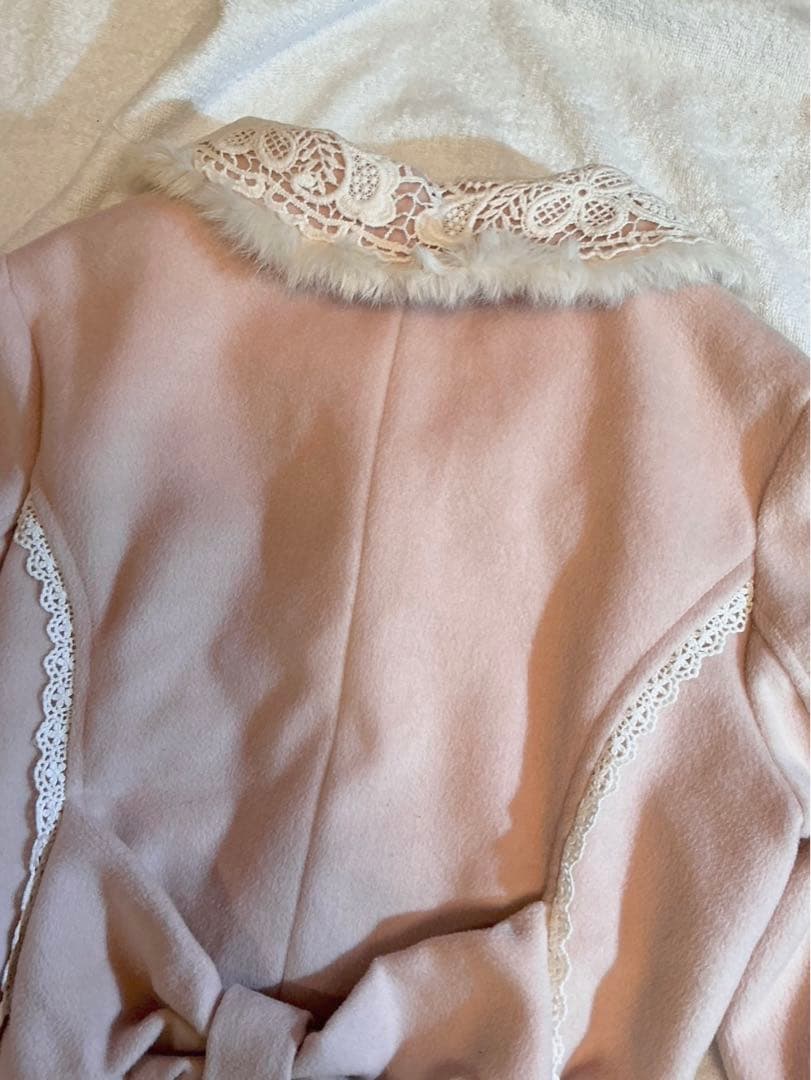 LIZLISA 希少 ホワイト×ピンク ビッグリボンふわふわファーコート 姫ロリ