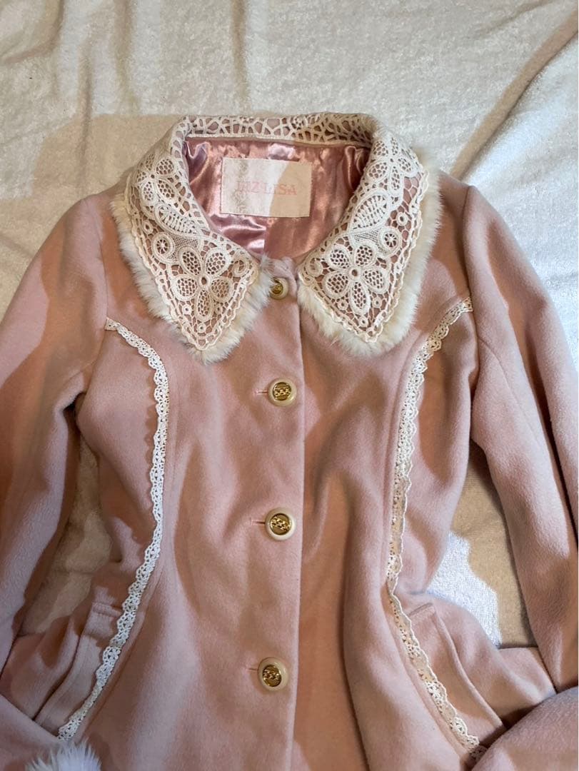 LIZLISA 希少 ホワイト×ピンク ビッグリボンふわふわファーコート 姫ロリ