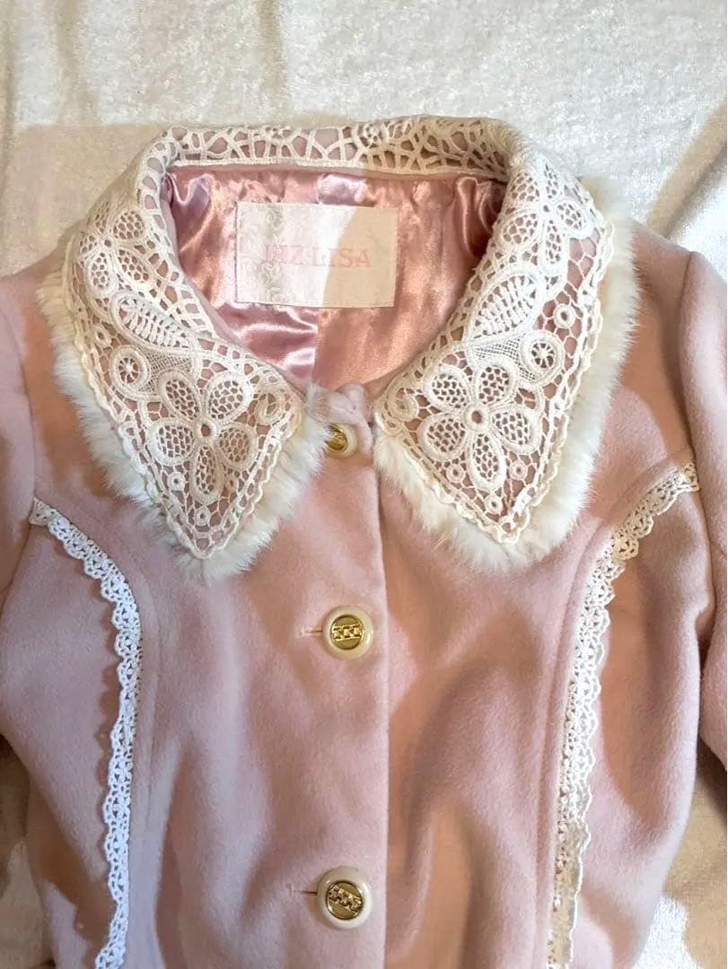 LIZLISA 希少 ホワイト×ピンク ビッグリボンふわふわファーコート 姫ロリ