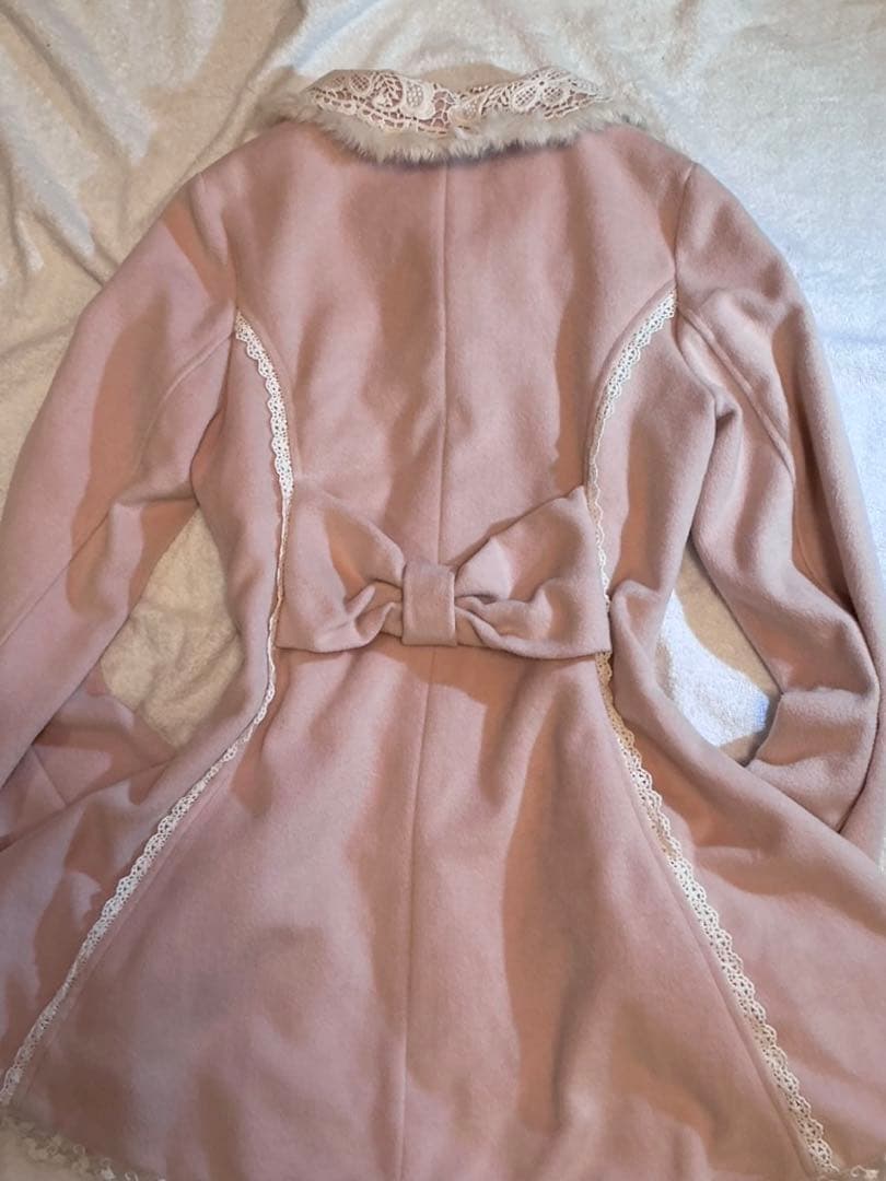 LIZLISA 希少 ホワイト×ピンク ビッグリボンふわふわファーコート 姫ロリ