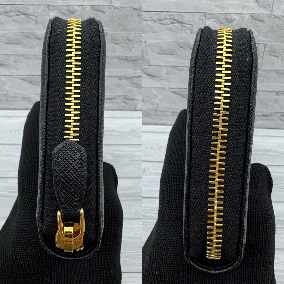 【未使用級】プラダ 長財布 サフィアーノトライアングル ラウンドジップ　ブラック