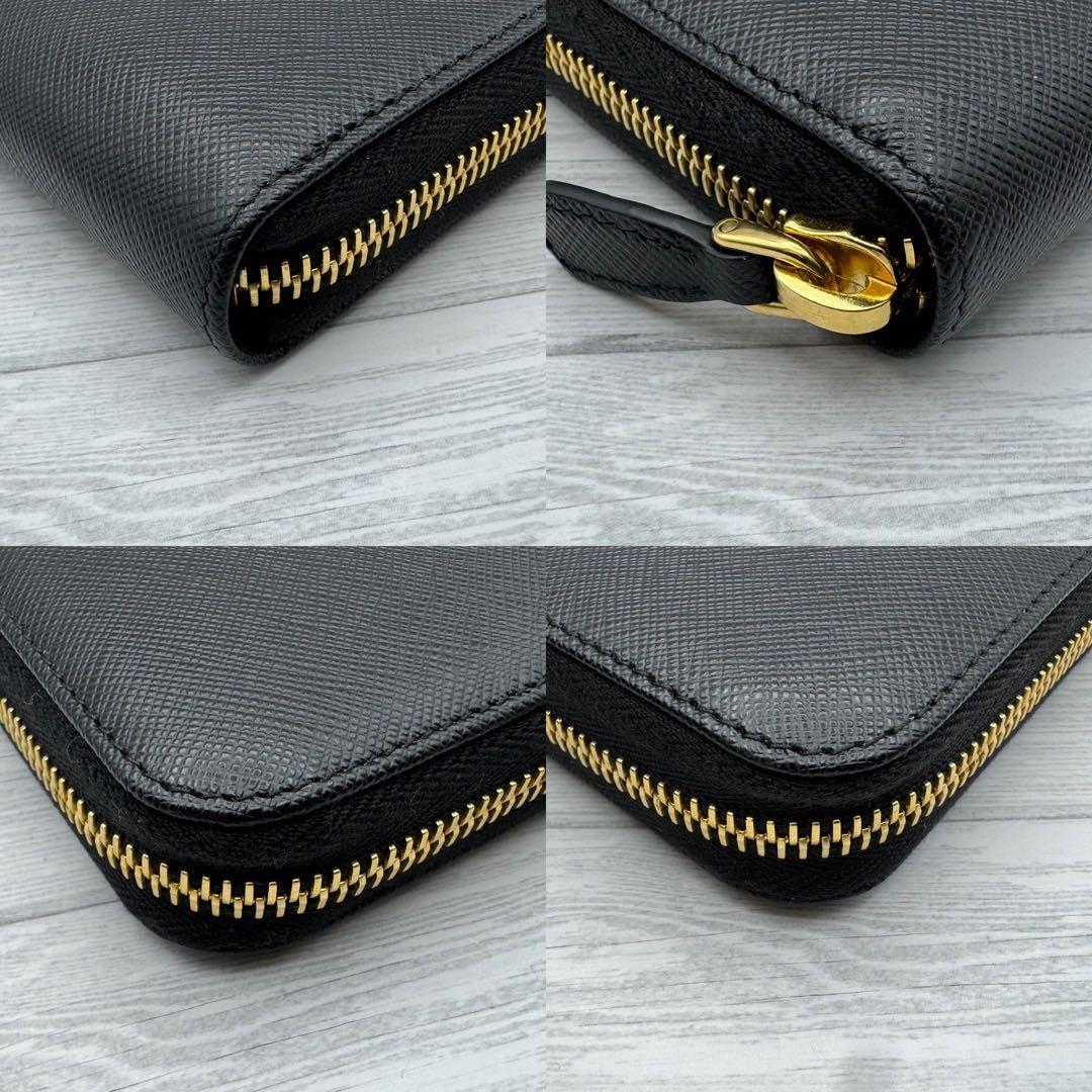 【未使用級】プラダ 長財布 サフィアーノトライアングル ラウンドジップ　ブラック