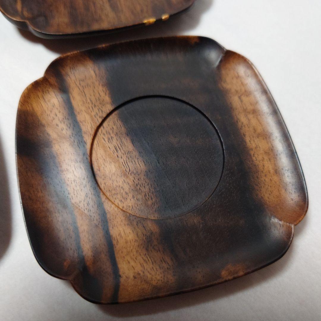 訳あり/黒柿 隅切 茶托 当石作 煎茶道具 5客