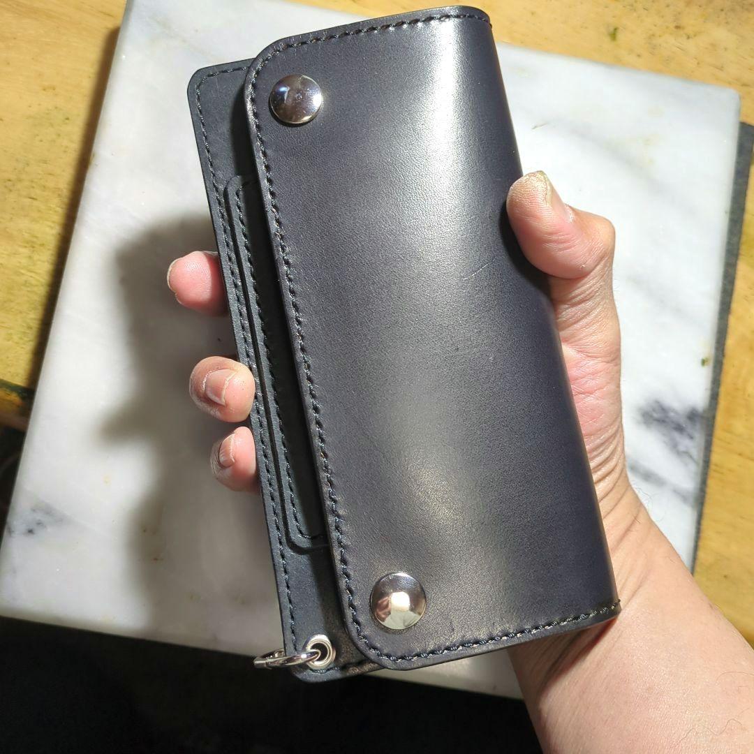 姫路ヌメ革 トラッカーウォレット ハンドメイド ロングウォレット 長財布 黒