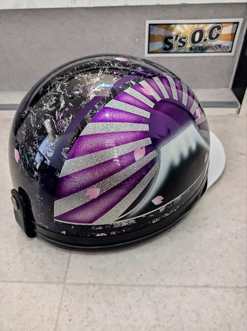 カスタムコルク半　黒ラップ✘Candyパープル富士日章　七色ラメ　文字無し