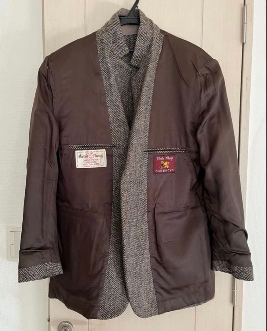 ハリスツイードブラウンテーラードジャケット