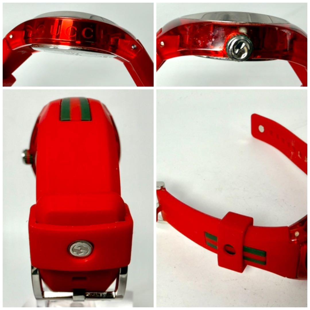 【美品/稼働品】グッチ シンク 137.3 シェリーライン デイト 腕時計 赤