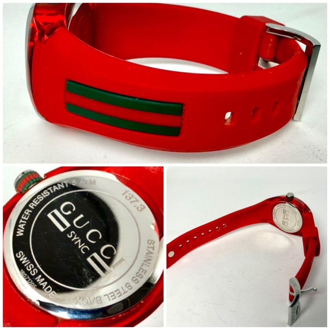 【美品/稼働品】グッチ シンク 137.3 シェリーライン デイト 腕時計 赤