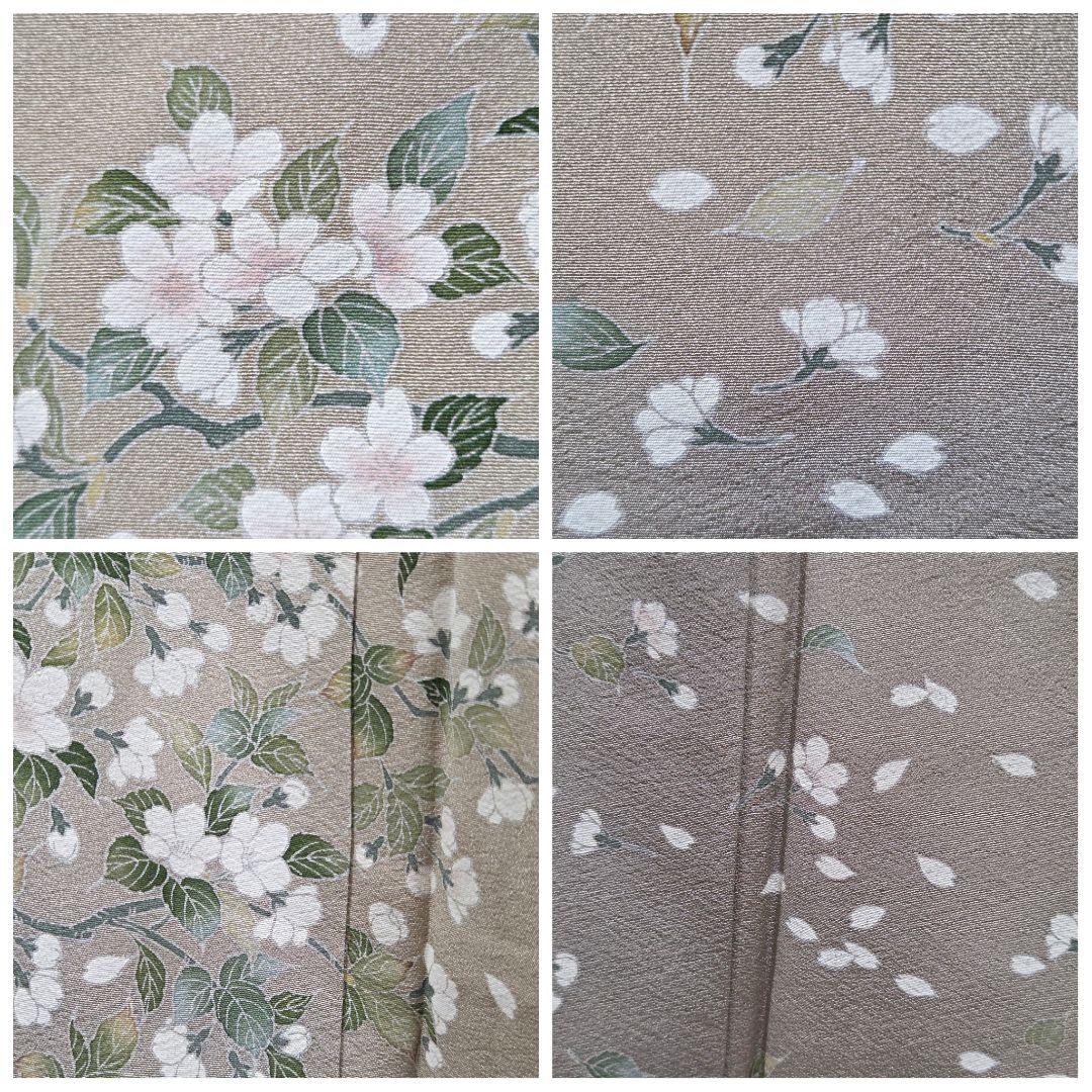 B 美品 手描き友禅染め 桜の花模様 縮緬 袷 正絹 訪問着 着物 53