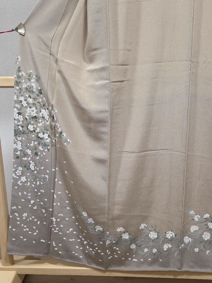 B 美品 手描き友禅染め 桜の花模様 縮緬 袷 正絹 訪問着 着物 53