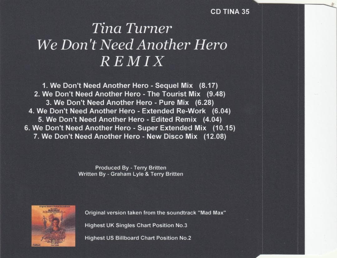 Tina Turner　孤独のヒーロー REMIX　リミックス集 CD