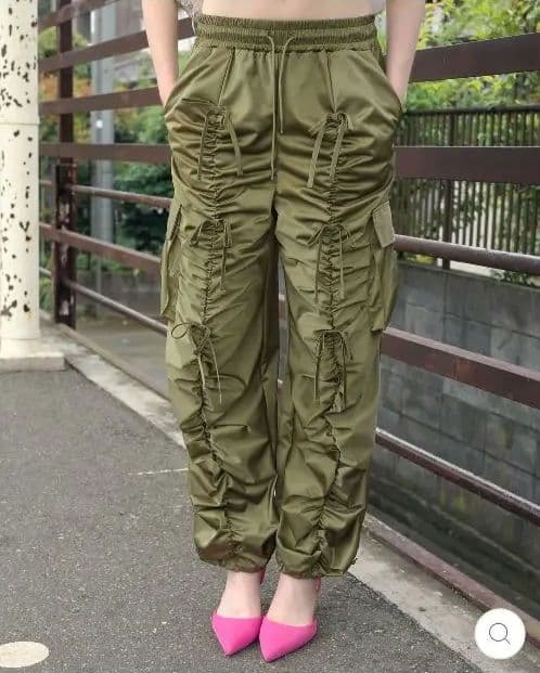 POPPY★GATHER RIBBON CARGO PANTS (KHAKI)