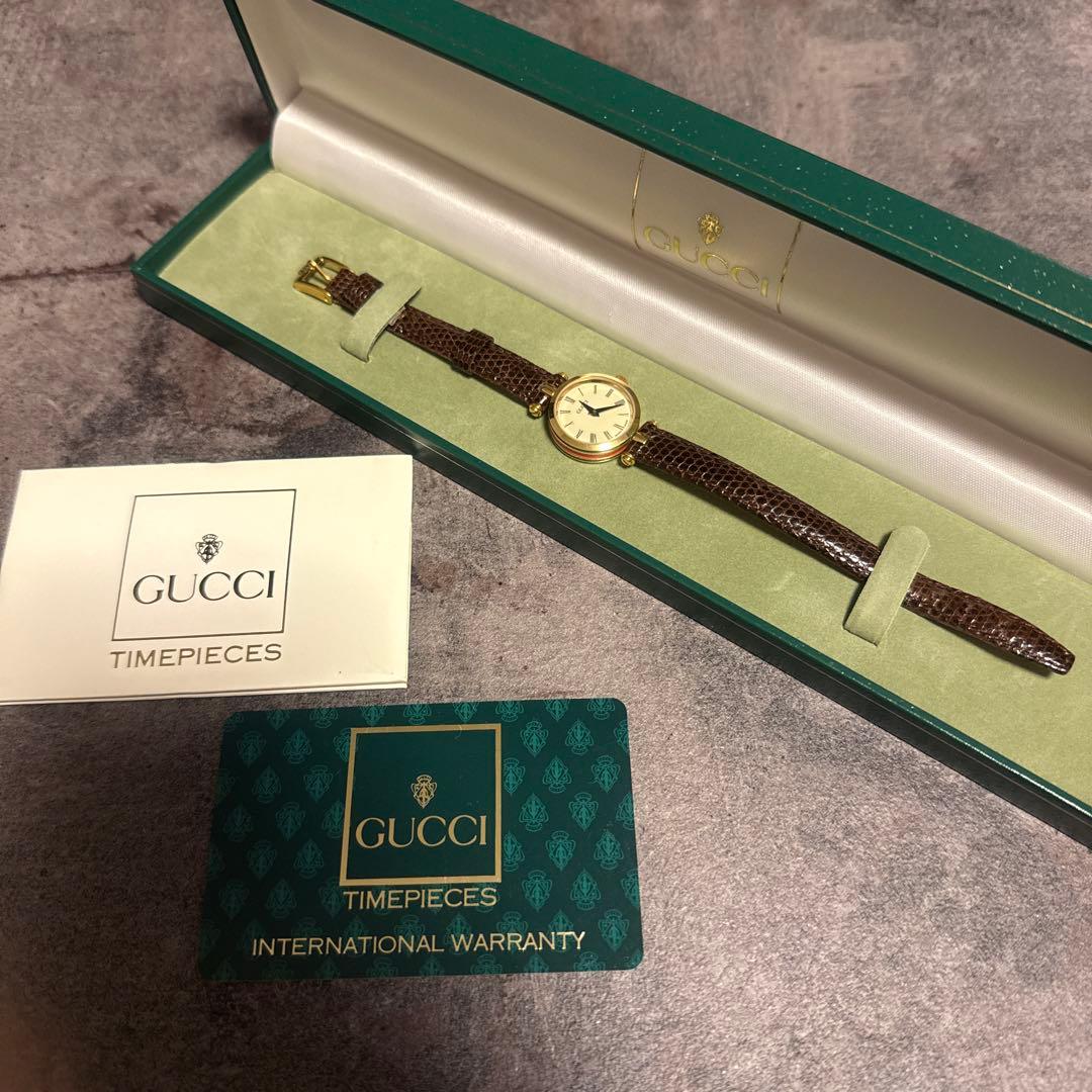 【美品】GUCCI クォーツ腕時計 ブラウンレザー シェリーライン 2000L
