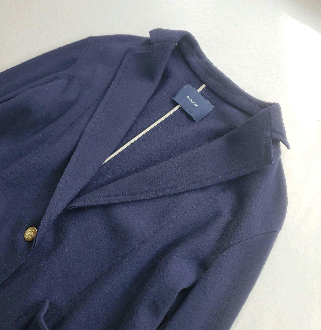 美品　FRAMeWORK　スムースウールジャケット　紺ブレ　金ボタン　M
