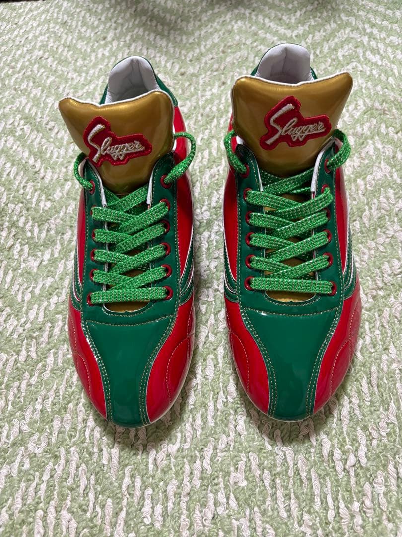 久保田スラッガー スパイクシューズ 赤緑野球オーダースパイク