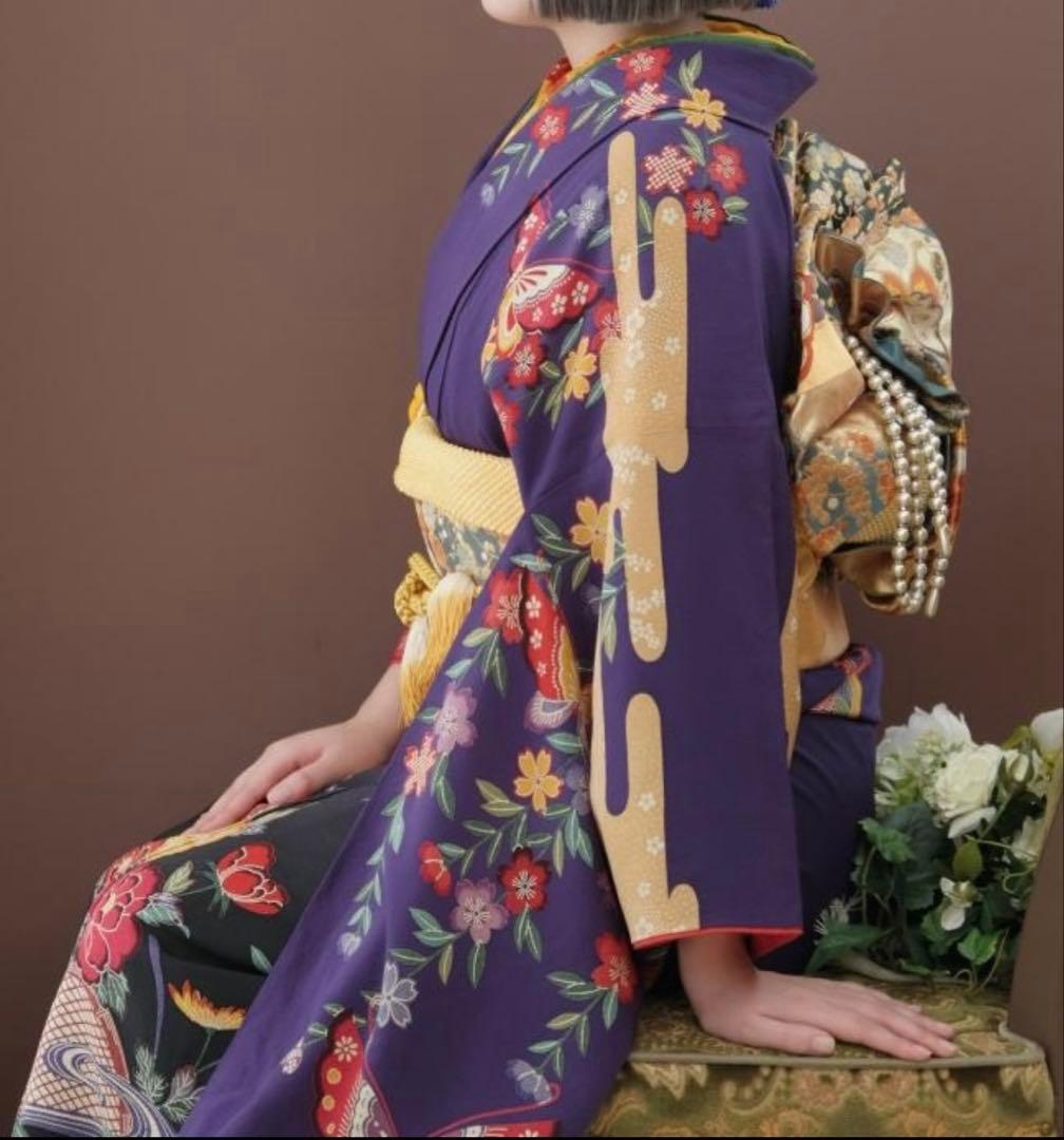 振袖 フルセット 身丈158 紅型 紺色 蝶 沖縄 個性的 型染