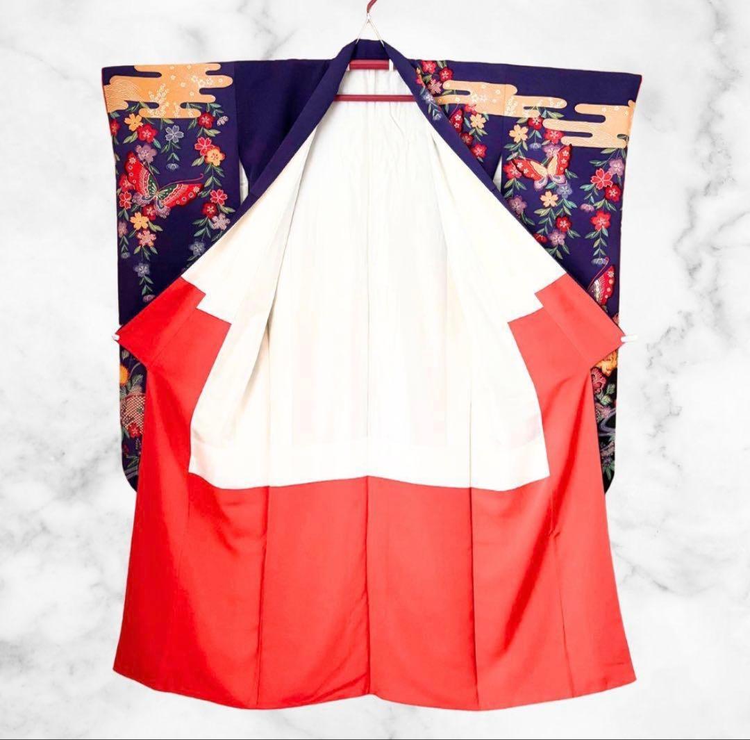 振袖 フルセット 身丈158 紅型 紺色 蝶 沖縄 個性的 型染
