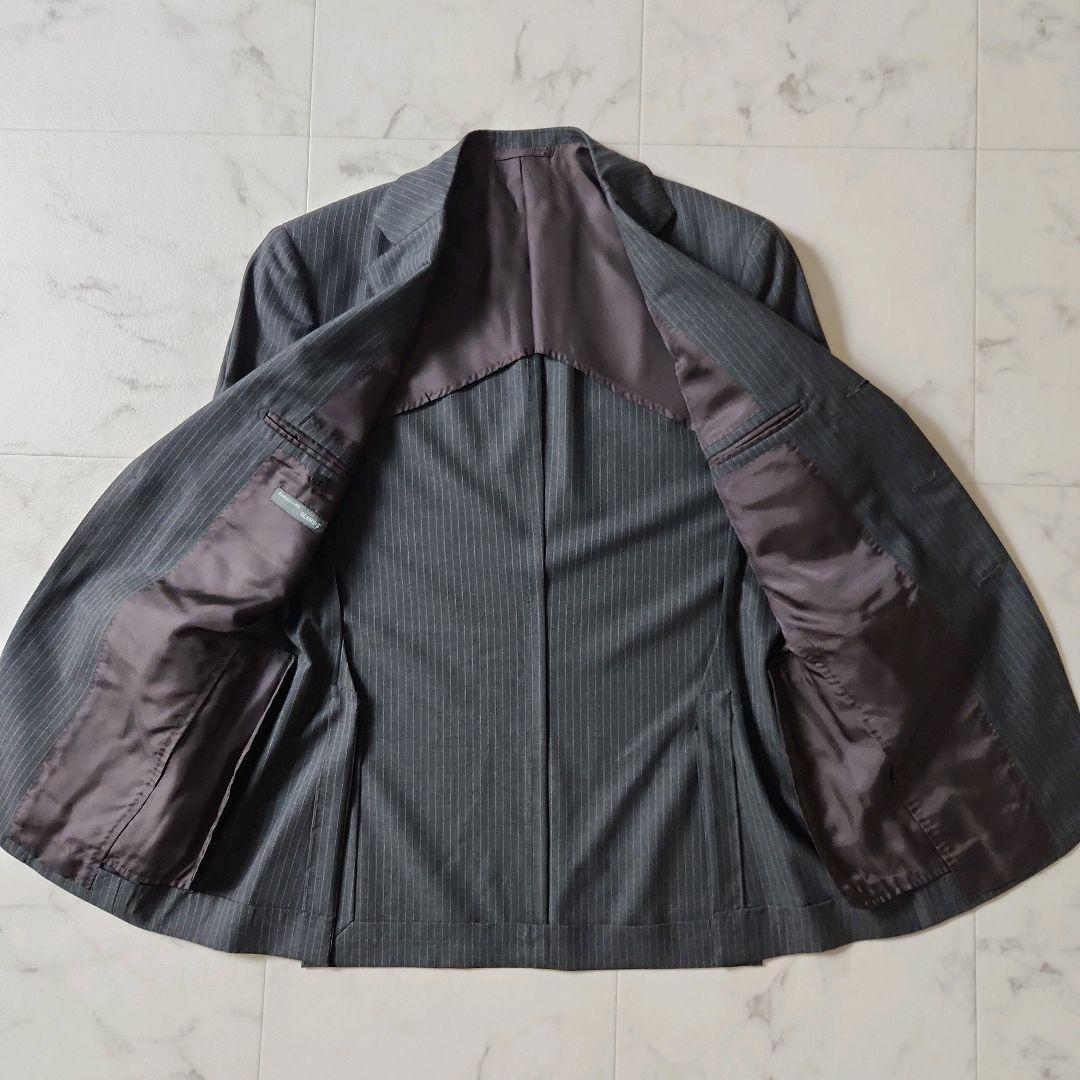 【BEAMS F】極美品✨グレーストライプ スーツ 裾ダブル　S(93)