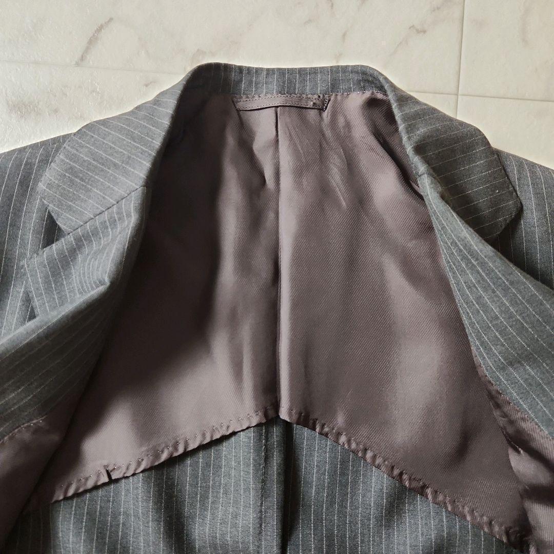 【BEAMS F】極美品✨グレーストライプ スーツ 裾ダブル　S(93)