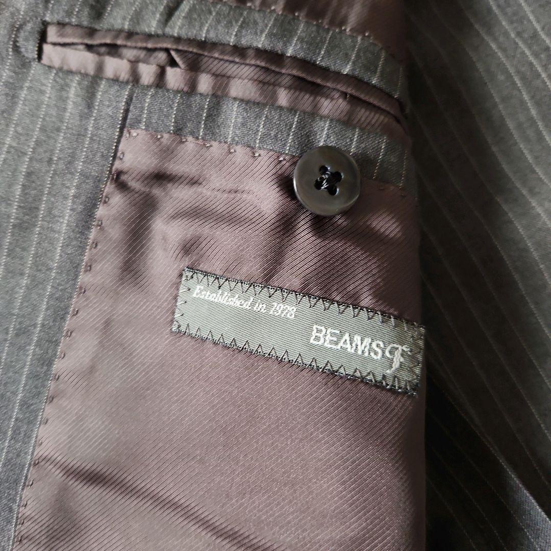 【BEAMS F】極美品✨グレーストライプ スーツ 裾ダブル　S(93)