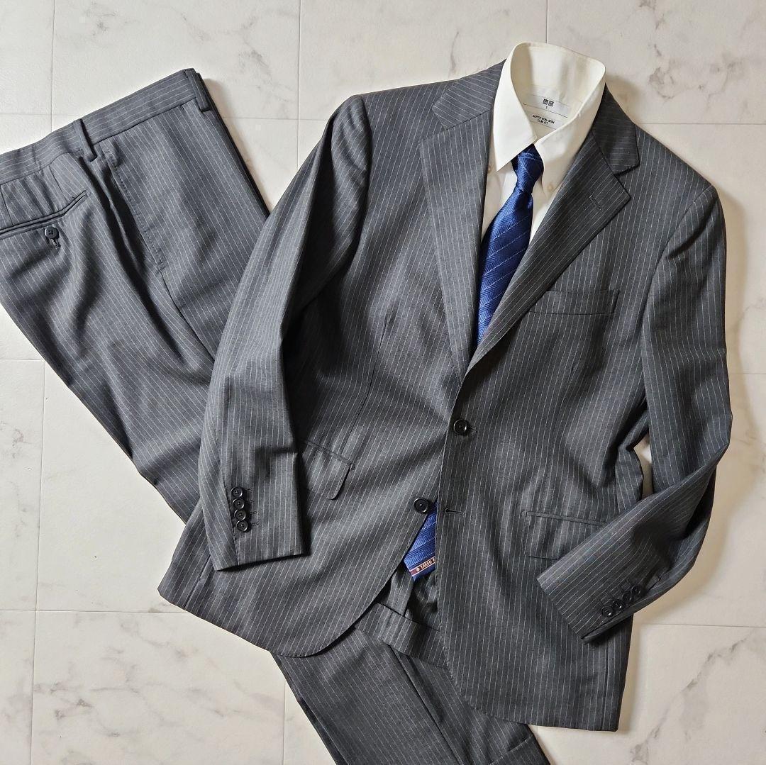 【BEAMS F】極美品✨グレーストライプ スーツ 裾ダブル　S(93)